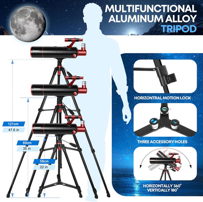 Dianfan Telescoop, 90/550 telescopische astronomie voor volwassenen en kinderen, draagbare telescoop voor beginners met AZ-montage, statief, telefoonadapter, draagtas en klapkruk
