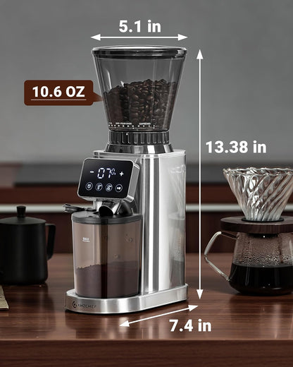 AMZCHEF Elektrische koffiemolen met afneembare houder en gemalen koffiecontainer | LED Touch Panel | 24 nauwkeurige maalinstellingen Elektrische Molen voor espresso/druppelaar/overgieten/French Press
