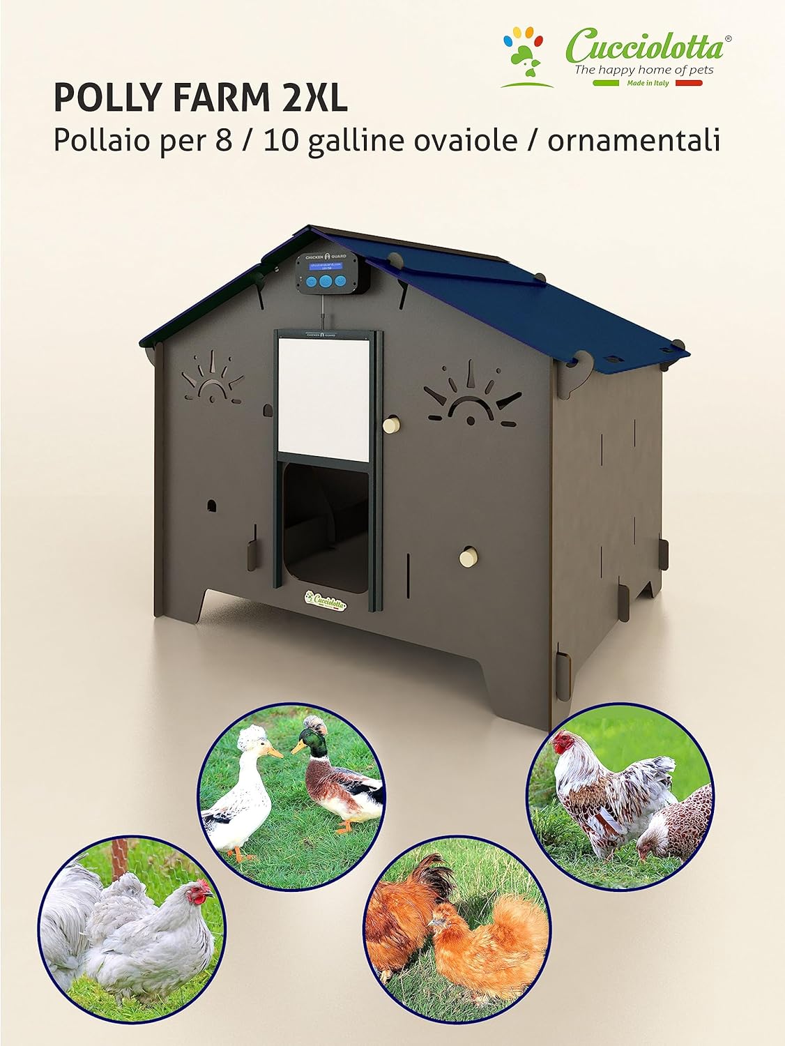 Chicken coop for 12 laying hens with 4 perches, 2 raised nests, POLLY FARM 2XL made of HPL laminate, roundworm-proof, red - QUORE