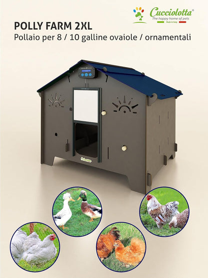 Chicken coop for 12 laying hens with 4 perches, 2 raised nests, POLLY FARM 2XL made of HPL laminate, roundworm-proof, red - QUORE