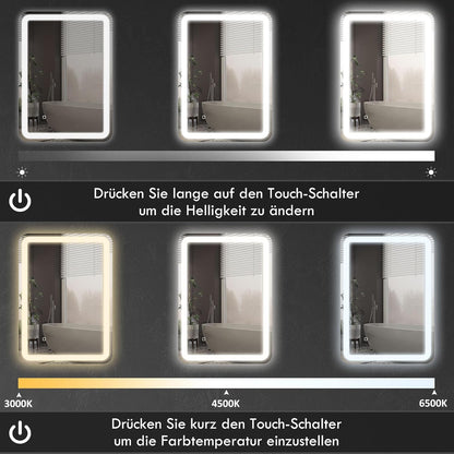 Badkamerspiegel – Wandspiegel – LED Spiegel – Verlichte Spiegel – Touch Spiegel – 70 x 90 cm – Anti-Condens – Geheugenfunctie
