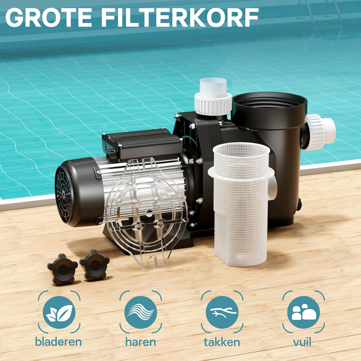 Wiltec poolpomp 19200 l/h 750 W zwembadpomp met 3,5 meter aanzuighoogte, filterpomp voor pools, circulatiepomp met ingebouwde vezelopvang