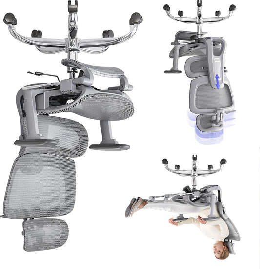 Ergonomic Office Chair with Footrest - 5-Zones Adjustable Backrest, 2D Lumbar Support, 3D Arm/Headrest, 145° Tilt + Breathable Net for Office/Home/Study, Grey - QUORE