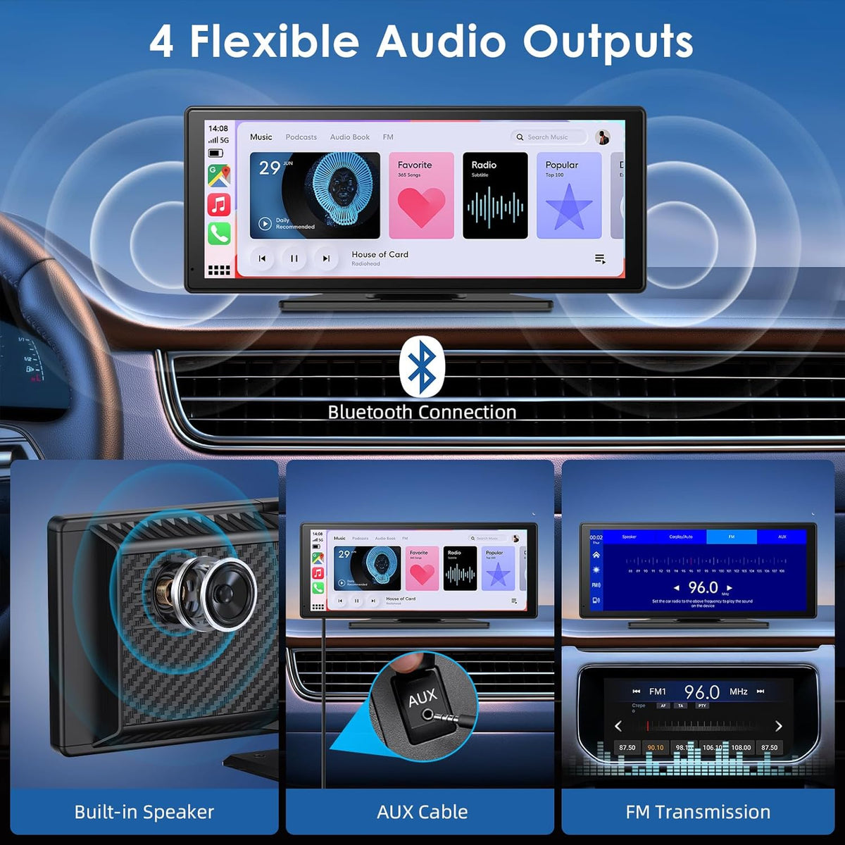 9,26 Inch Wireless Carplay Screen voor Car Play en Android Auto, Draadloze Autoradio met 4K Dashcam/1080P HD Achteruitrijcamera/Bluetooth/FM/AUX/64G TF/Mirror Link/Spraakbesturing/GPS-Navigatie