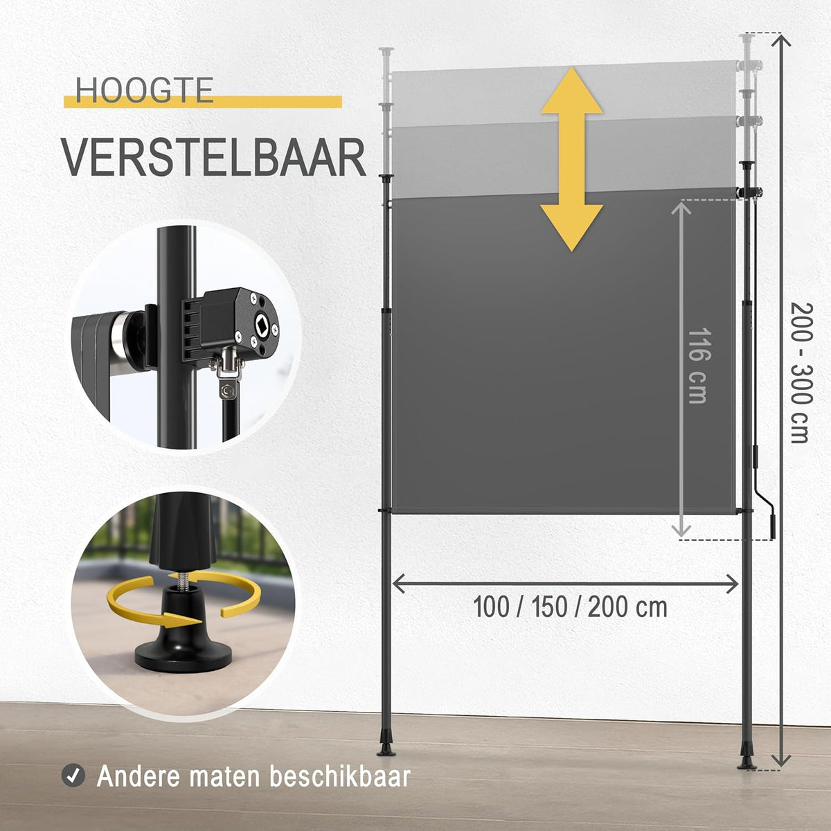 Sol Royal Balkonluifel zonder Boren 200x310cm – Privacy & Zonwering Klemluifel Verticaal Zonnescherm Buiten – Windbescherming Tuinterras Handslinger Antraciet Waterdicht KM5