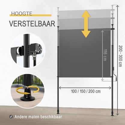 Sol Royal Balkonluifel zonder Boren 200x310cm – Privacy & Zonwering Klemluifel Verticaal Zonnescherm Buiten – Windbescherming Tuinterras Handslinger Antraciet Waterdicht KM5