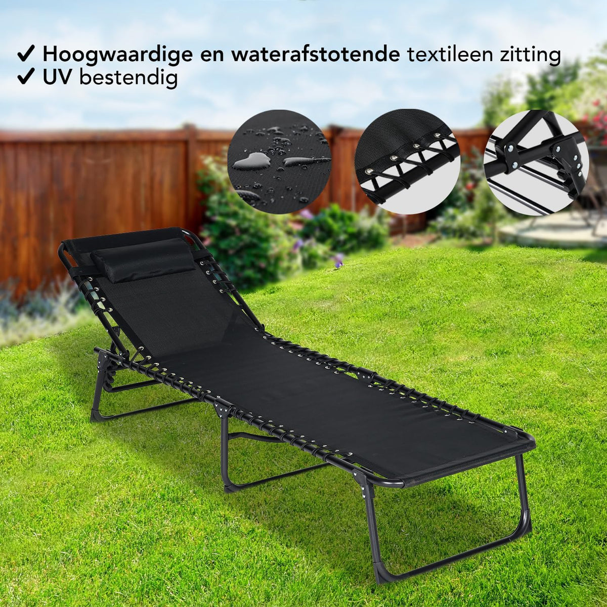 Brixy Sunbeds (set of 2) - Foldable - Includes Pillow - Sun beds - Sun loungers - Adjustable - Garden - Weatherproof - Anthracite - QUORE