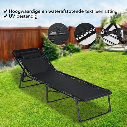 Brixy Sunbeds (set of 2) - Foldable - Includes Pillow - Sun beds - Sun loungers - Adjustable - Garden - Weatherproof - Anthracite - QUORE