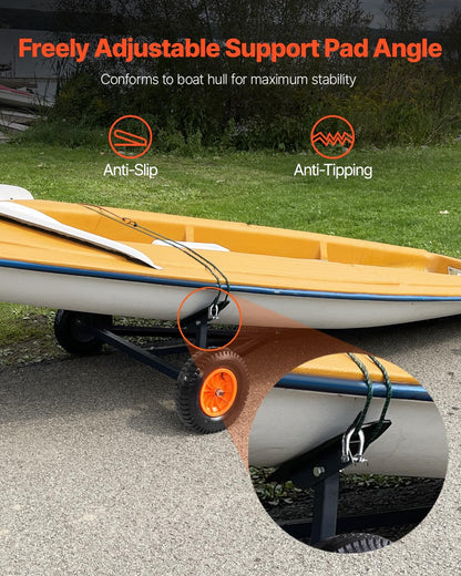VEVOR Trailer-transportwagen, rangeerhulp, 190 kg steunbelasting, 40 cm luchtbanden, koolstofstaal, antislip houder, voor het verplaatsen van kajaks, motorboten en vissersboten