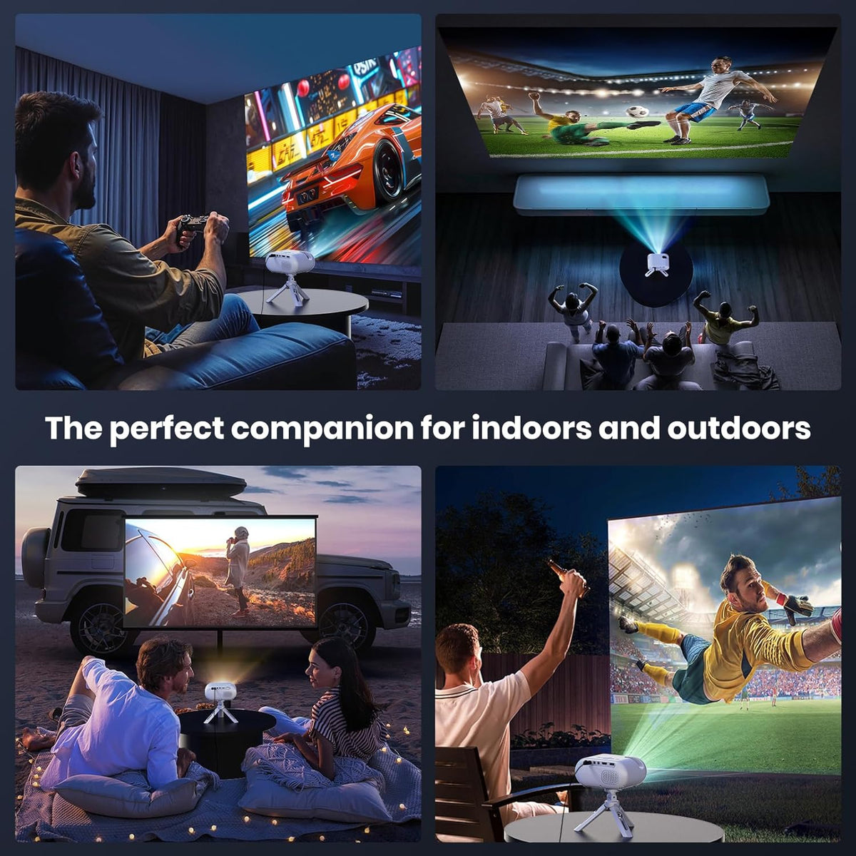 Mini Projector met Statief 1080p Ondersteuning WiFi Bluetooth Draagbare Projector, Compatibel met Smartphone, HDMI, USB, TV Stick, Thuis Buiten Slaapkamer Projector,wit