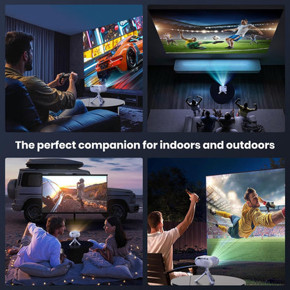 Mini Projector met Statief 1080p Ondersteuning WiFi Bluetooth Draagbare Projector, Compatibel met Smartphone, HDMI, USB, TV Stick, Thuis Buiten Slaapkamer Projector,wit