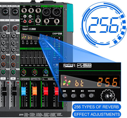 Professionele 8-Kanaals Audiomixer – Geluidsmixer – Mengpaneel – Mengtafel – DJ-Mixer – 259 DSP-Effecten – Bluetooth En USB-Speler