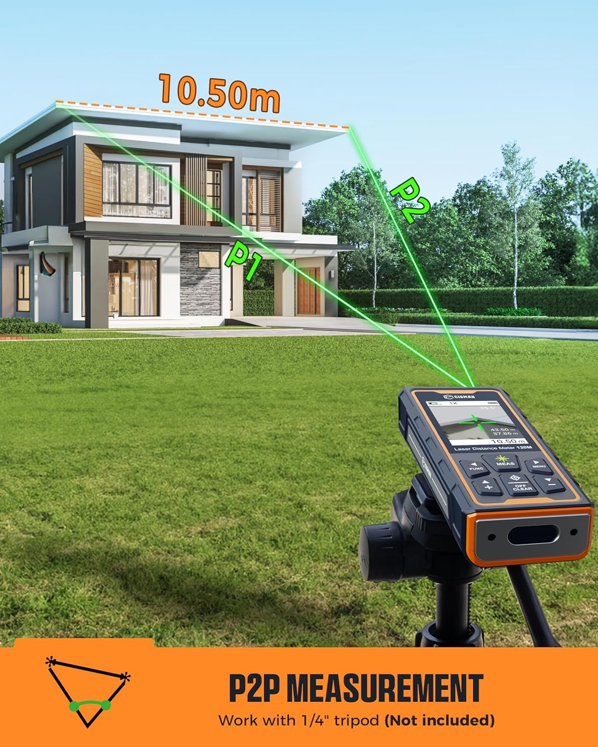 120M laserafstandsmeter, CIGMAN afstandsmeter met camera, 4x zoom camera positie laserafstandsmeter, LCD display laser meetapparaat, IP65, 16 meetmodi voor gebruik buitenshuis, (CD-120G)Geachte klant