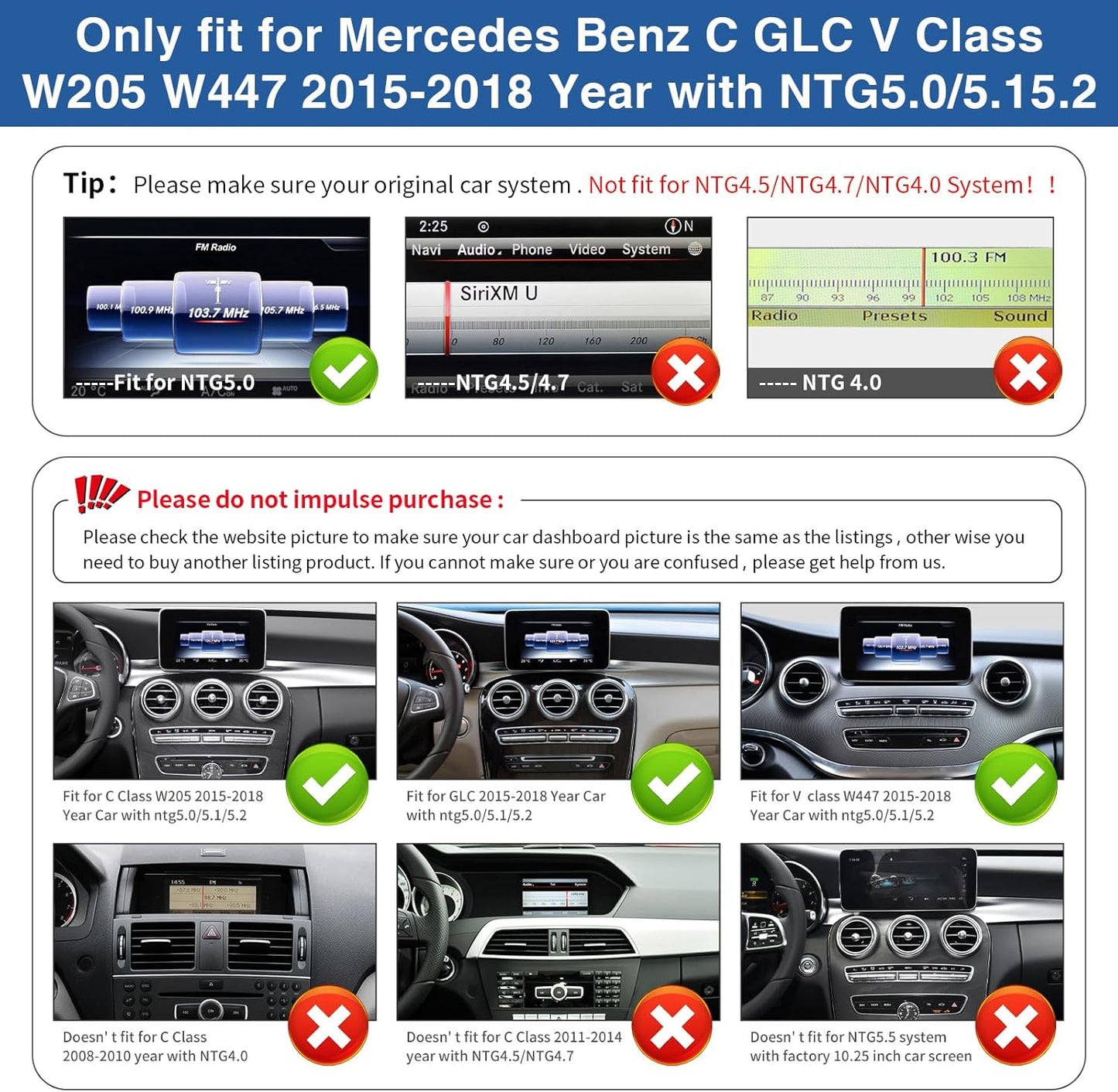 Road Top 12.3 Inch Autoradio Draadloze CarPlay Android Auto Touch Screen voor Mercedes Benz C GLC V Klasse W205 W447 2016-2018 Jaar met NTG5.0, Ondersteuning Mirrorlink