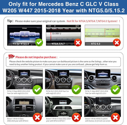 Road Top 12.3 Inch Autoradio Draadloze CarPlay Android Auto Touch Screen voor Mercedes Benz C GLC V Klasse W205 W447 2016-2018 Jaar met NTG5.0, Ondersteuning Mirrorlink