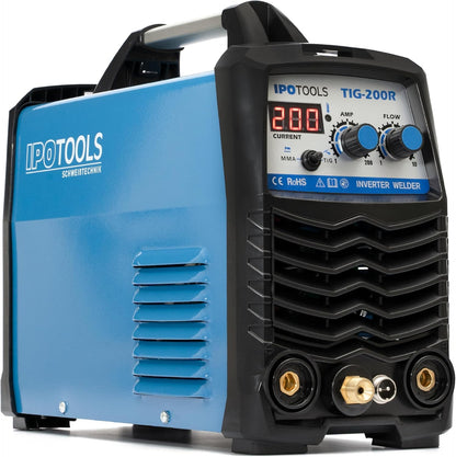 IPOTOOLS TIG-200R WIG lasapparaat DC - TIG WIG lasapparaat, 200 ampère, volledig digitaal inverter, lasapparaat met digitaal lcd-display, HF-ontsteking, MMA E-hand, IGBT, 7 jaar garantie