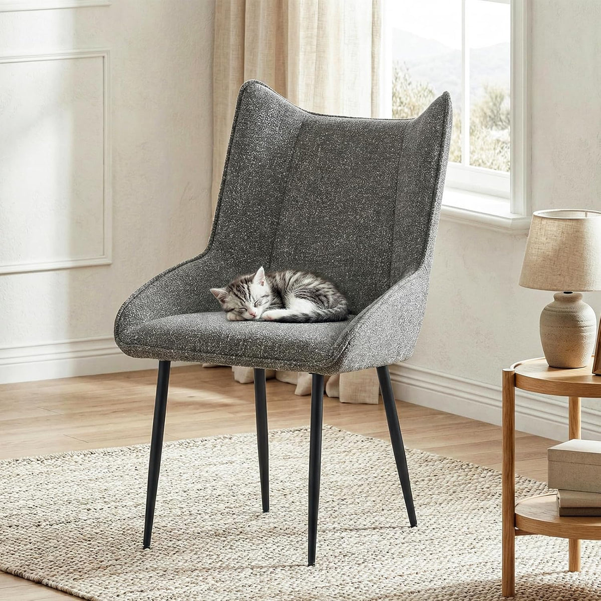 Zwart-witte eetkamerstoel zonder armleuningen, moderne fluwelen stoel met verstelbare poten, ergonomisch zitcomfort voor woonkamer, kantoor of slaapkamer, 1-delige set