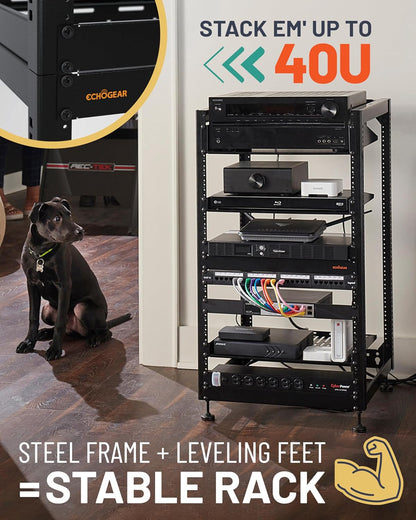 Open Frame Rack 20U – Serverrack – Netwerkrek – AV-rack – 19-Inch Rack – Open Ontwerp Voor Optimale Luchtstroom – Wandmonteerbaar Met 2 Geventileerde Planken
