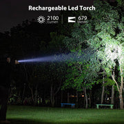 Zaklamp - Tactische Zaklamp - LED-buitenlamp - Krachtige - Oplaadbare - Draagbare - met Li-Ion Batterij -  voor Zoeken - Wandelen - Noodsituatie - 2100Lm - 697m Lichtpad - 3.7V - ‎IPX8 - Zwart