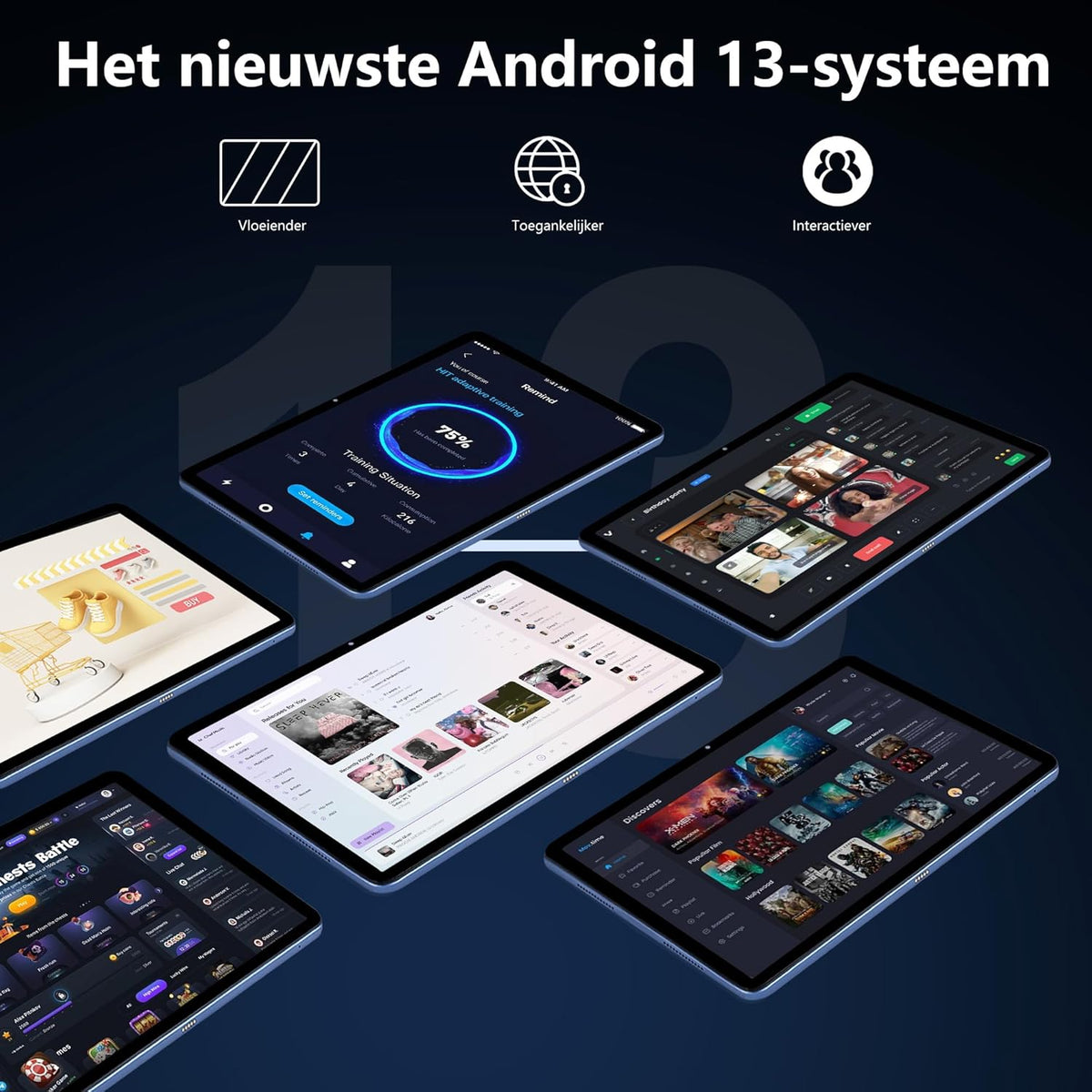 Veidoo Tablet 12 Inch, Android 13, 2K In-Cell Touchscreen, 8GB RAM + 256GB ROM/2TB TF, Octa-Core/WiFi6/BT5.0/10000 mAh Batterij/Widevine L1, Dual Camera 5MP+13MP, Gaming Tablet