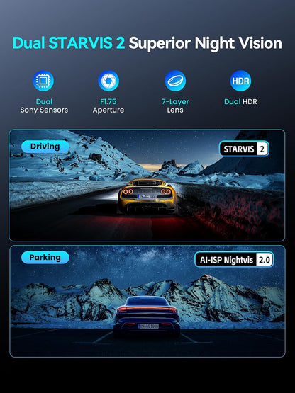 DDPAI Dashcam 4K+1080P Dual STARVIS 2 IMX678 60FPS HDR Dashcam Auto Voor en Achter met 32GB eMMC, AI-ISP Nachtzicht, 4G LTE Ondersteuning, 5GHz WiFi GPS, 24H Parkmodus, 3" IPS Display, Z60 Pro