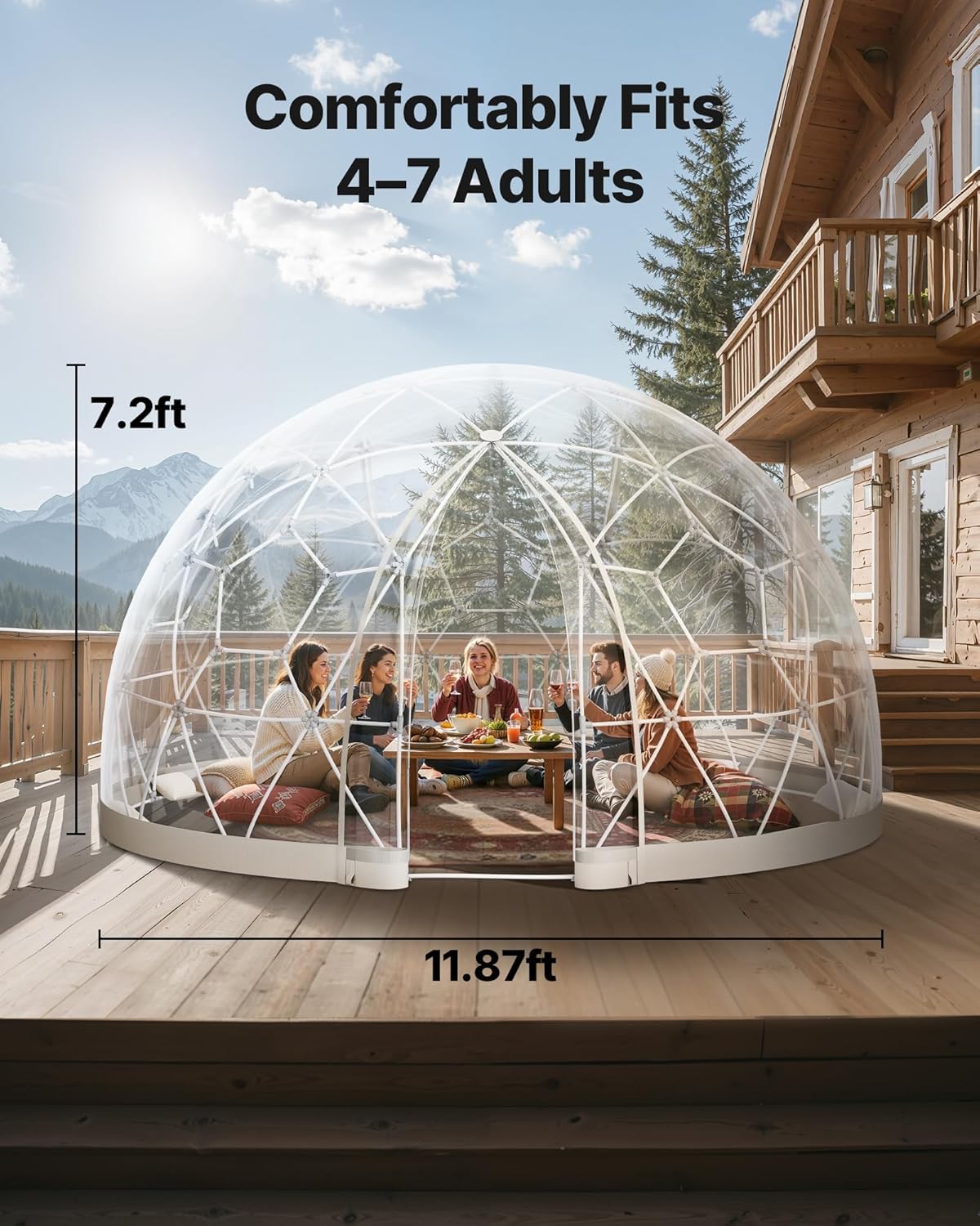 VEVOR Igloo Tuinkoepel, 3,7 x 2,2 m, transparante bubbeltent voor 4-7 personen, weerbestendig, geodetische koepelkas, pvc-iglotent voor tuin, terras, camping, feest