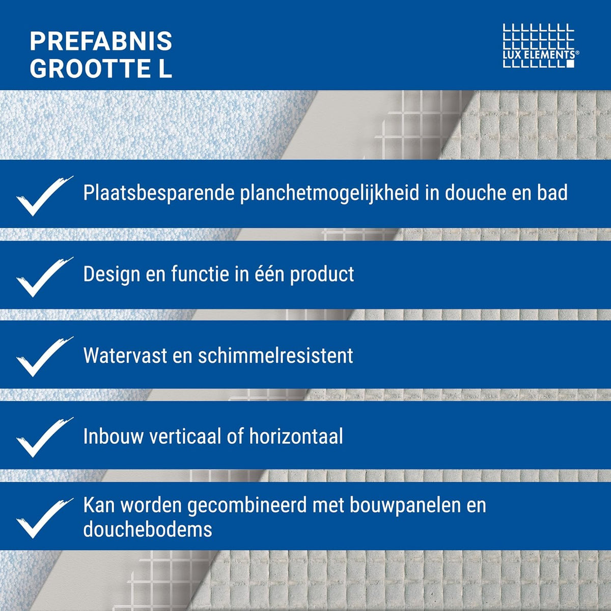 LUX ELEMENTS Wand nis douche klaar om te betegelen 55,9 x 40,6cm I Prefab douchenis ﻿incl. 1 tussenschot I ﻿Plaatsbesparende planchetmogelijkheid