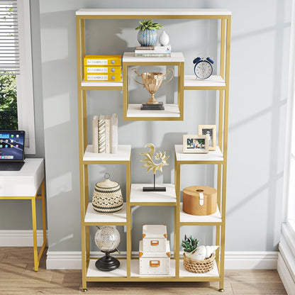 Tribesigns 180cm Golden Bookcase, 11 Stories Large and High, Open Geometric Cube Design, Modern for Living Room, Bedroom, Home Office