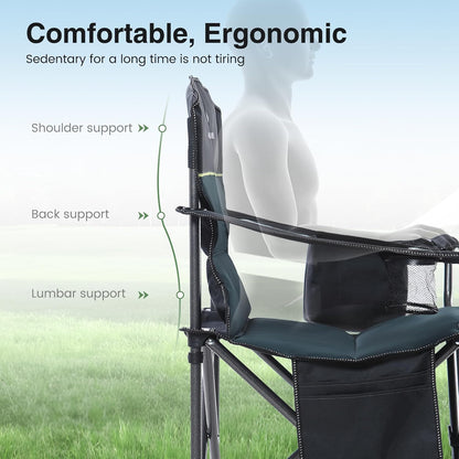 HIGH POINT SPORTS Opvouwbare campingstoel, zware extra grote draagbare buitenstoel, opvouwbare campingstoel met bekerhouder en koeltasondersteuning 204 kg, groen..