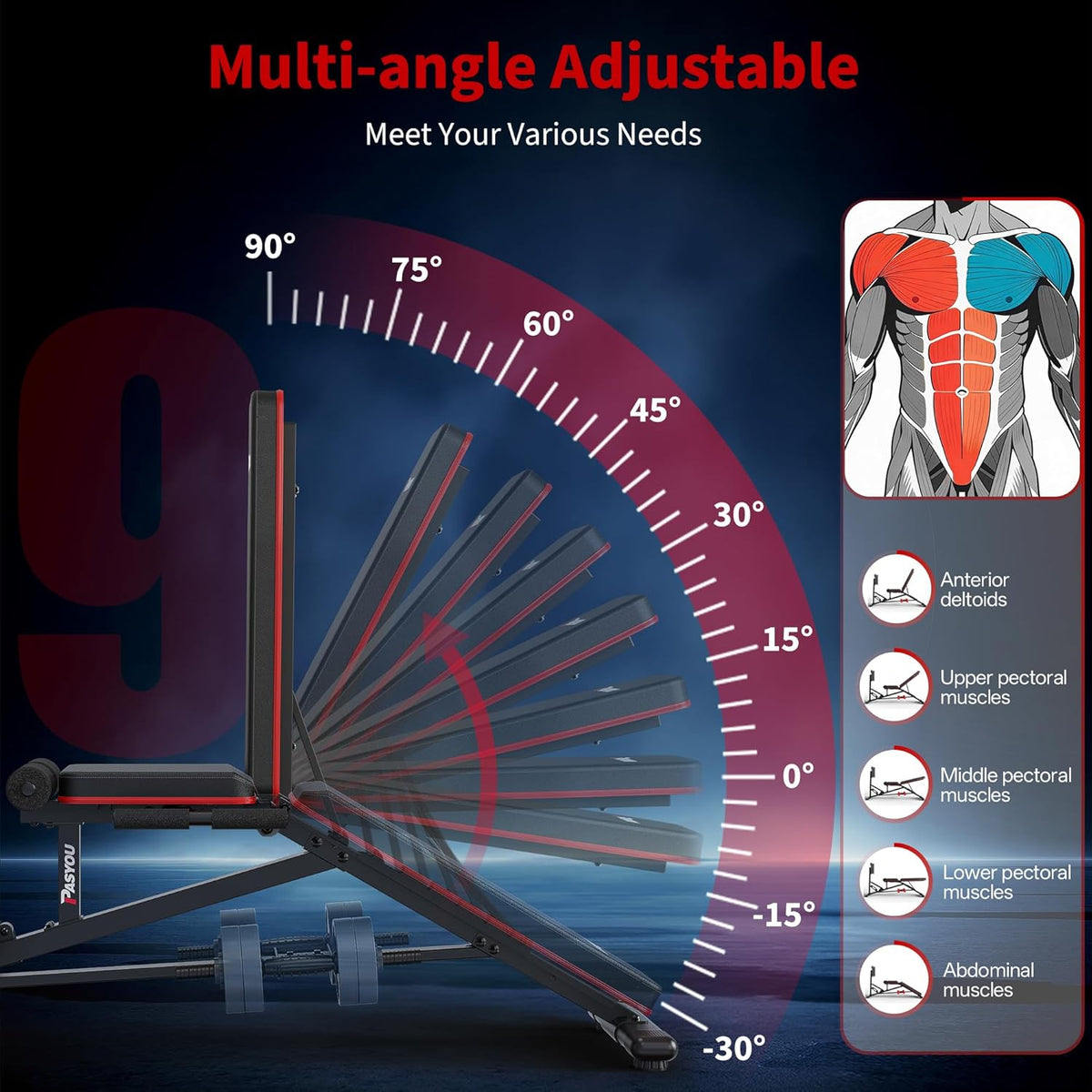 PASYOU Beenpersmachine,Verstelbare Halterbank met Leg Press,550 KG Draagvermogen, Leg Press voor Thuisgym Volledige Lichaamstraining met Dumbbellrek