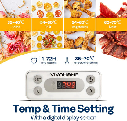 VIVOHOME Elektrische droogautomaat met 8 laden, 400 W droogapparaat met 72-uurs digitale timer en temperatuurregeling voor fruit, groenten, vlees, gedroogd vlees, kruiden, rundvlees, paddenstoelen