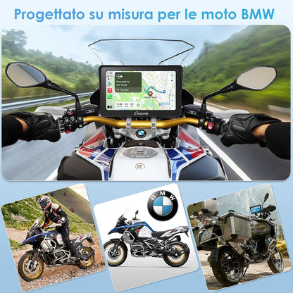 Carpuride W702B Motorfiets Carplay Scherm met Custom Mount voor BMW Motorbike, Wireless CarPlay en Android Auto, Draagbaar 7 inch Waterdicht Touchscreen, Dual Bluetooth, Navigatie, Siri.
