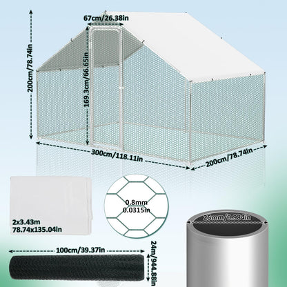 Kippenhok XL – Buitenren – Gevogelthek – Dierenren – Volière – Verzinkt Stalen Frame – 3x2x2 Meter Met Afsluitbare Deur
