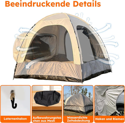 6-Persoons Auto Tent met Waterdicht Dak, Grote Autotent Voor SUV 300x300x220 cm, met 3000 mm waterkolom. Polyester Achtertent Voertuig, Perfect Voor Kamperen/Autoreizen/Festivals.