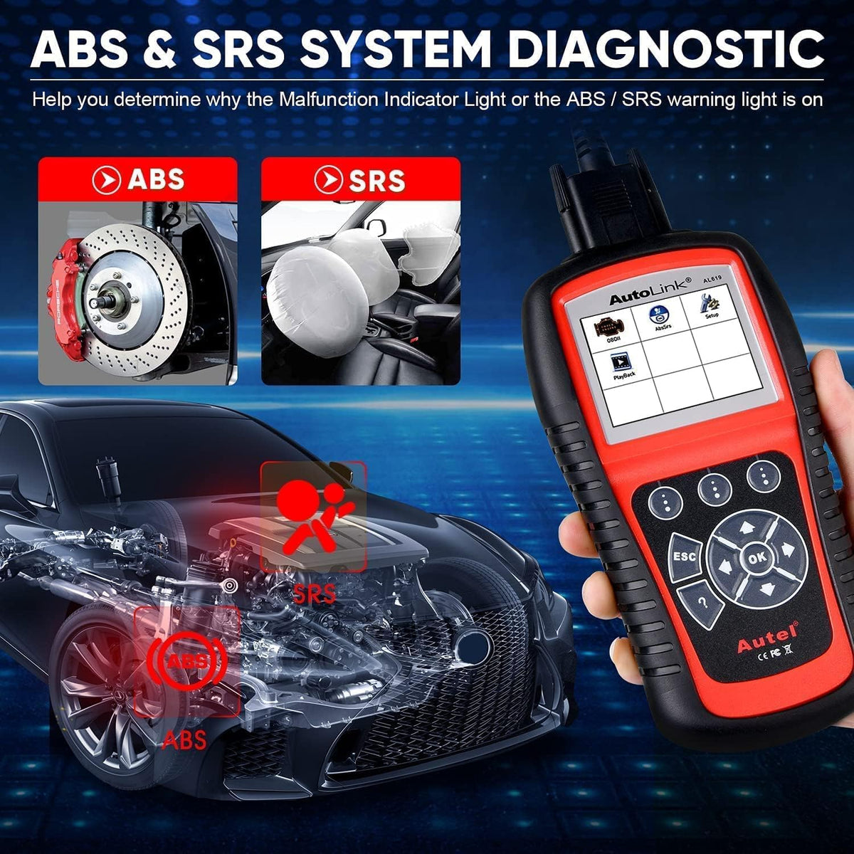 OBD2 Scanner – Auto Diagnose Tool – Foutcode Uitlezer – Motorstoringslamp Uitschakelaar – ABS SRS Diagnose – ABS En Airbag Waarschuwingen Uitlezen – Foutcodes Wissen – Geschikt Voor Bijna Alle Voertuigen Na 1996