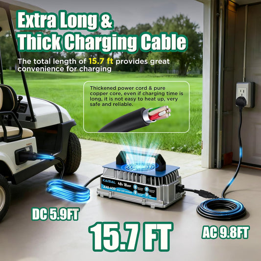 48V Acculader – Golfwagen Lader – Club Car Oplader – Loodzuur Batterij Oplader – Golfkar Acculader – Intelligente 5-Traps Laadtechnologie – Waterdichte IP67 Behuizing