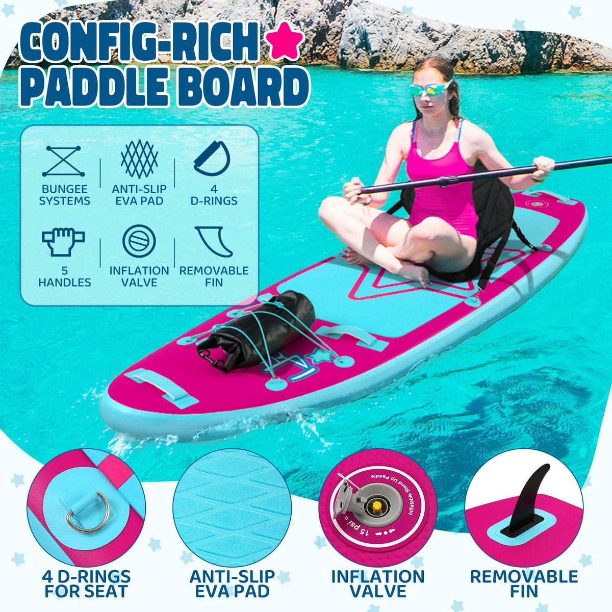 Stand Up Paddle Board in set voor jongeren en kinderen, SUP-boardset incl. complete accessoires, 75 kg/80 kg/120 kg, Kids SUP-board opblaasbaar