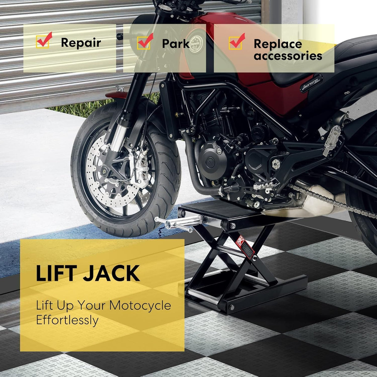 VIVOHOME Motorfiets Schaarlift Krik 500kg in Hoogte Verstelbaar Zwaar Staal met Antislip Brede Laadvloer Krukas Middenstandaard Capaciteit voor Motorfietsen ATV's en Crossmotoren Zwart
