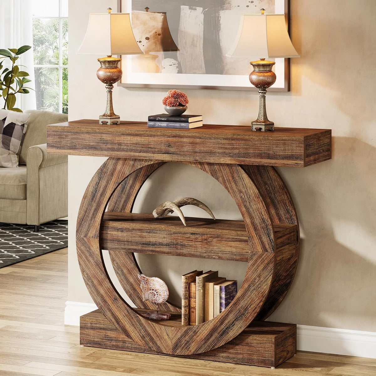 Tribesigns 100cm Entrance Table with Storage, 3 Tier Farm Console Table with Shelves, Wooden Foyer Tables for Entrance, Living Room, Hallway, Behind Sofa (Rustic Brown)