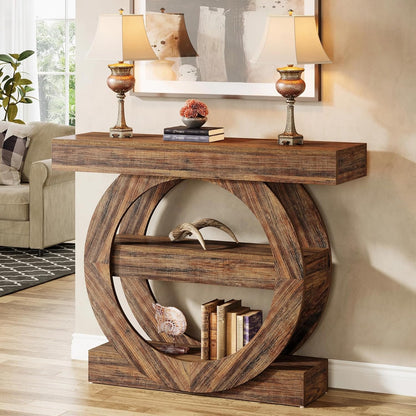 Tribesigns 100cm Entrance Table with Storage, 3 Tier Farm Console Table with Shelves, Wooden Foyer Tables for Entrance, Living Room, Hallway, Behind Sofa (Rustic Brown)