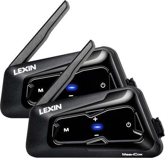 LEXIN MeshCom MESH 3.0 Motorintercom – Bluetooth 5.0 met muziekverdeling, multitasking audio, waterdicht, net, communicatiesysteem, dubbelpak