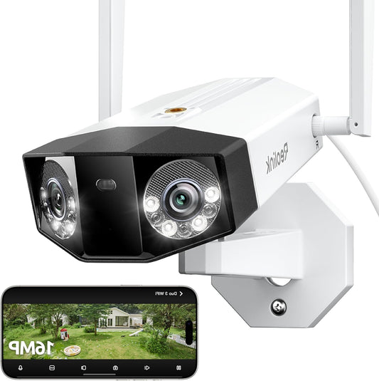 Reolink 16MP WiFi Security Camera Outdoor with Dual Lens, 180° Horizontal View, 2.4/5GHz Wi-Fi 6, Persons/Vehicles/Animals Detection, Motion Track, 2-Way Audio, 24/7 Recording, Duo 3 Wifi - QUORE