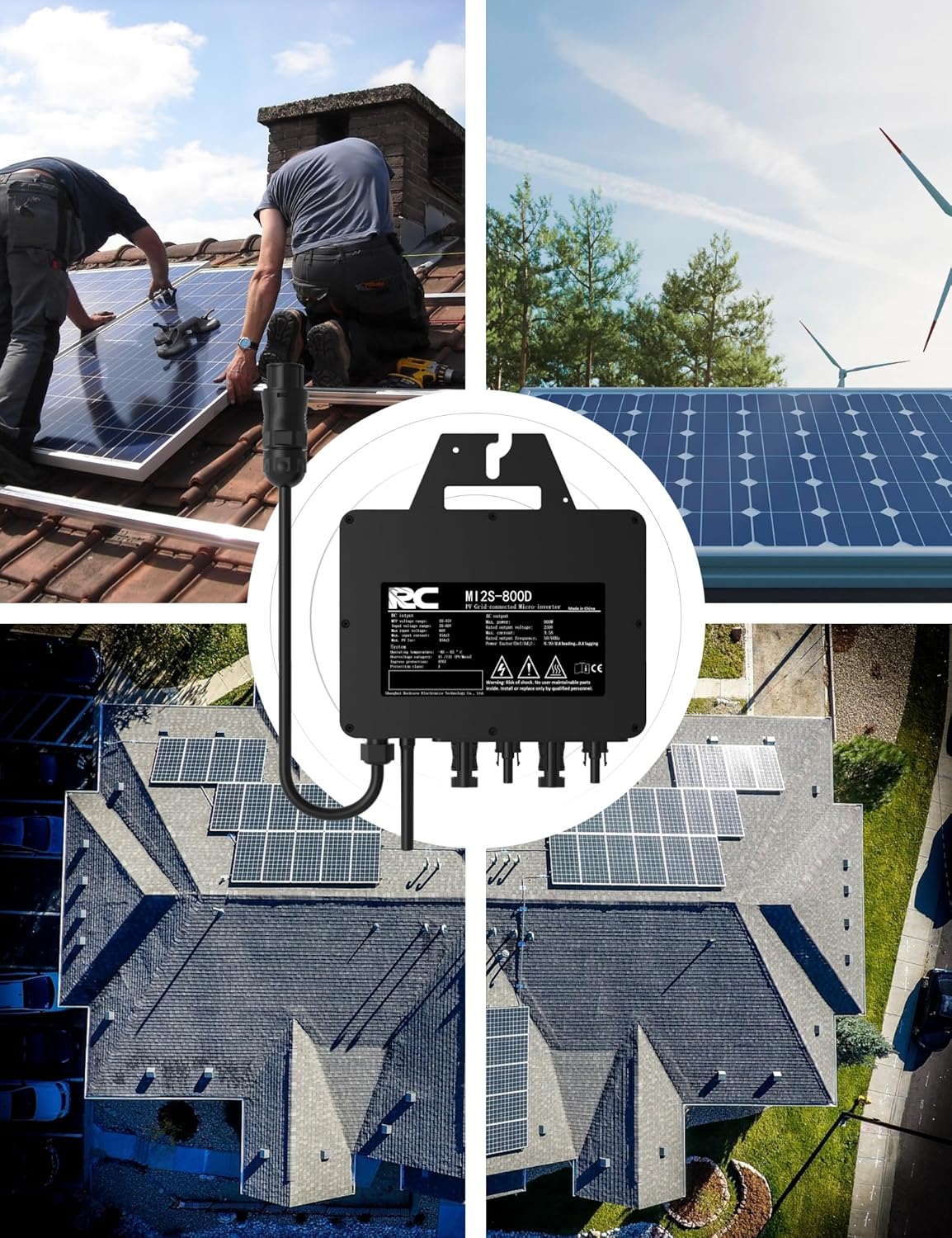 RC micro-omvormer 800 W,26-60V DC-ingang,MPPT Micro Solar Grid Tie Inverter met wifi mobiel surveillance-systeem, zwart (0% belastingtarief in DE en at)