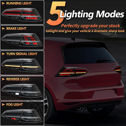 VLAND Achterlichten compatibel met Golf 7 Golf 7.5 hatchback 2013-2020 [niet voor Variant Combi], met E-markering, 1 set (zwart)