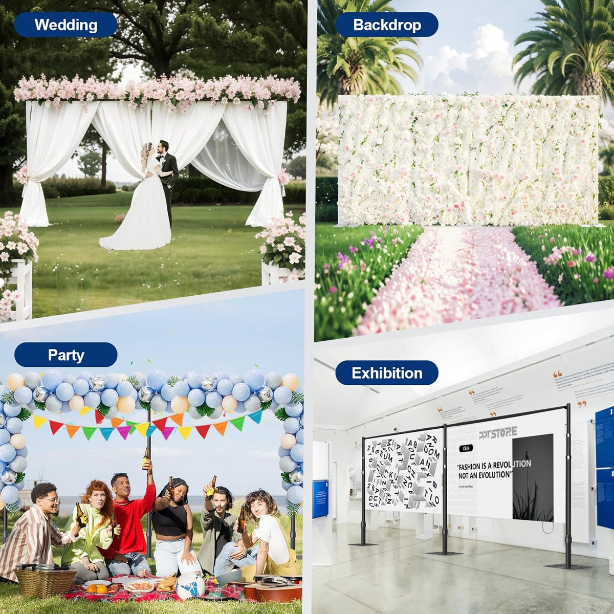 EMART Fotografie Achtergrondstand Heavy Duty 3x6M, Kruisbalk en Draperieën Achtergrondstelsel, Aanpasbaar Metaalraam met Vlakke Basis voor Bruiloften, Verjaardagsfeesten en Decoraties - Zwart