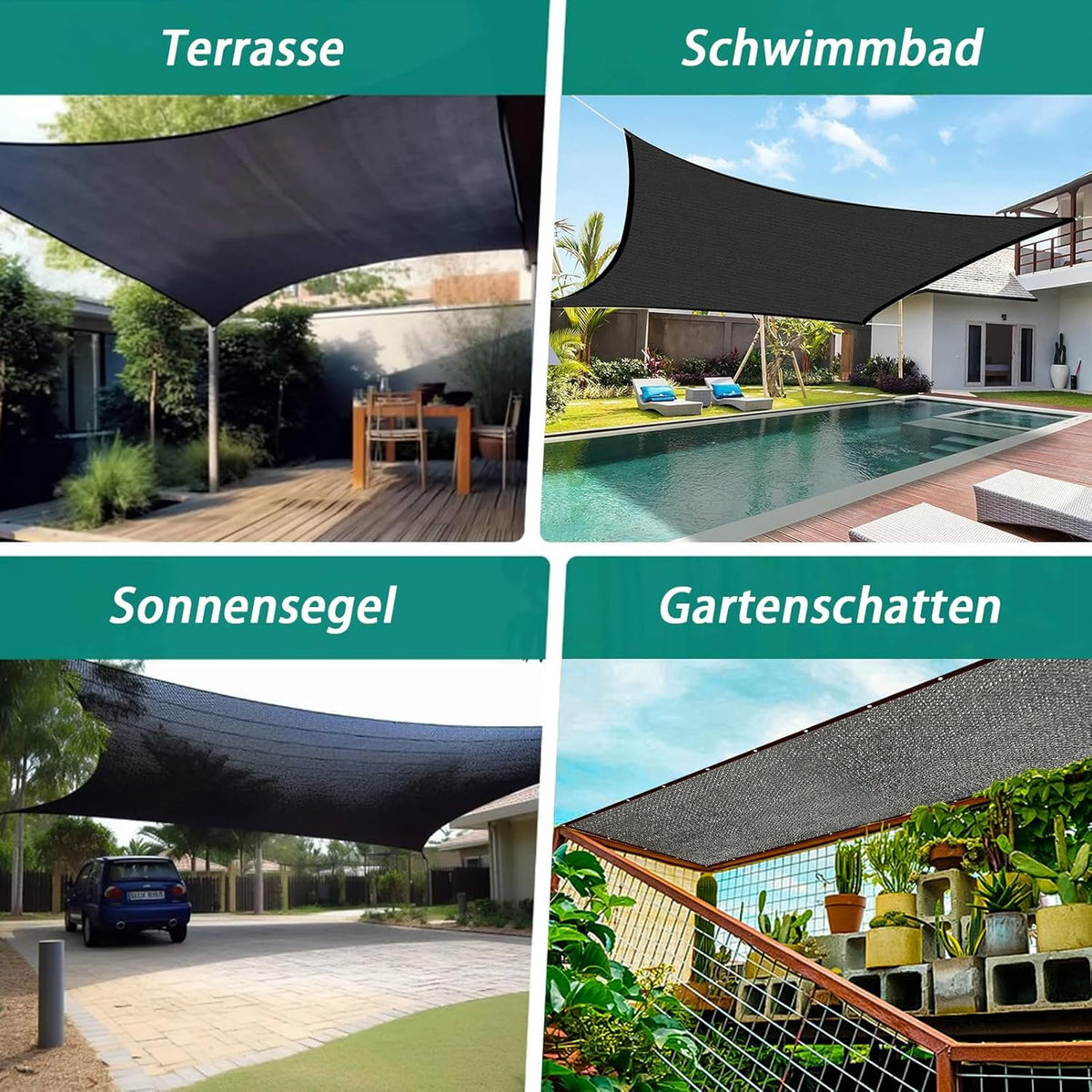 Schaduwnet met inslagringen, 70% schaduwnet, 10 x 10 m, beschermingsnet, uv- en winddicht, herbruikbaar zonnezeil voor kassen, pergola's, tuinen, balkons en kippenhokken.