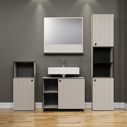 trendteam smart living - PureBliss - staande kast - Kashmir lichtgrijs - groeflook - 1 open vak + 1 plank - (BxHxD) 40 x 95 x 31 cm - badkamerkast met elegante metalen handgreep - QUORE