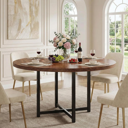 Ronde Eettafel – Eettafel Rond – Keukentafel – Houten Eettafel – Eettafel 4 Personen – 120 cm Diameter – Robuust Stalen Onderstel
