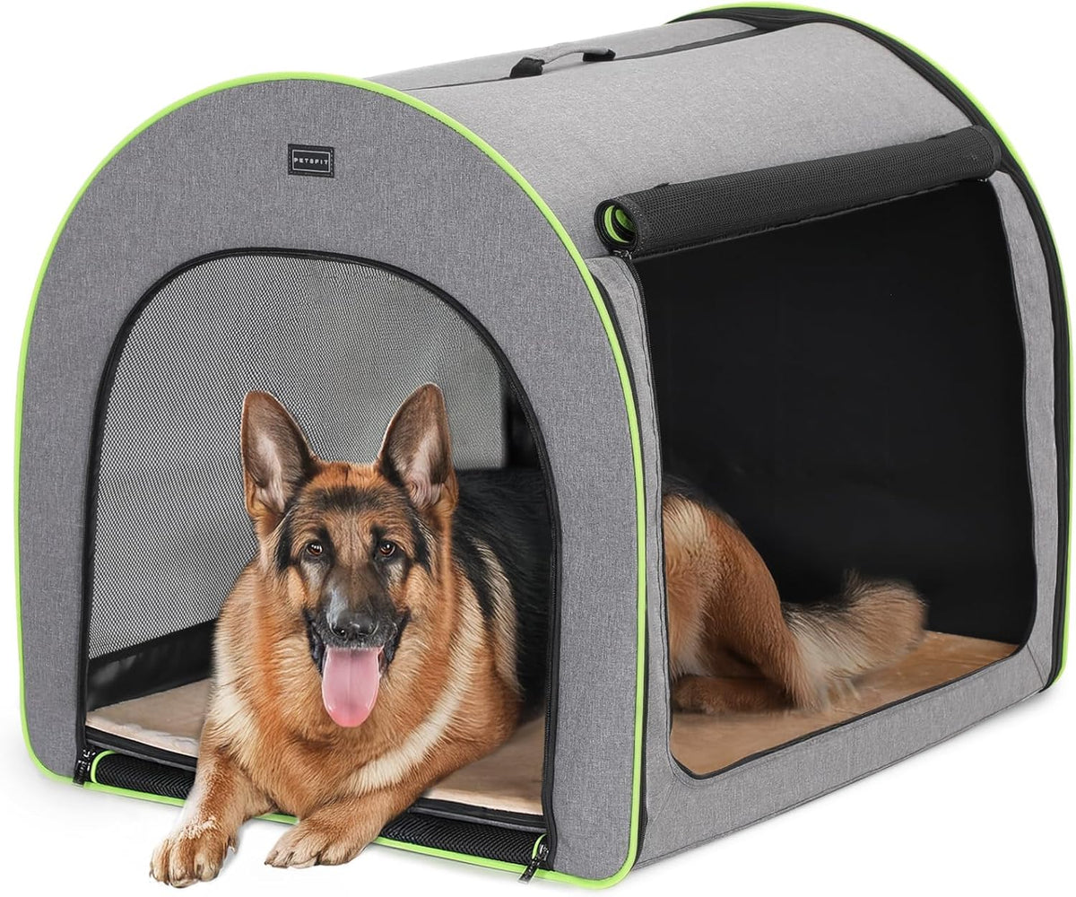Petsfit Hondenbox, opvouwbaar voor grote honden, duurzaam en gezellig, kamerkennel met anti-open ritssluiting en pluche kussen, L