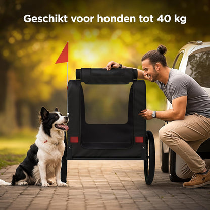 Hondenfietskar 40Kg – Hondenfietskar Opvouwbaar – Fietskar Hond – Hondenkar Voor Fiets – Hondenwagen – Geschikt Voor Alle Fietsen – Incl. Reflectoren & Vlag